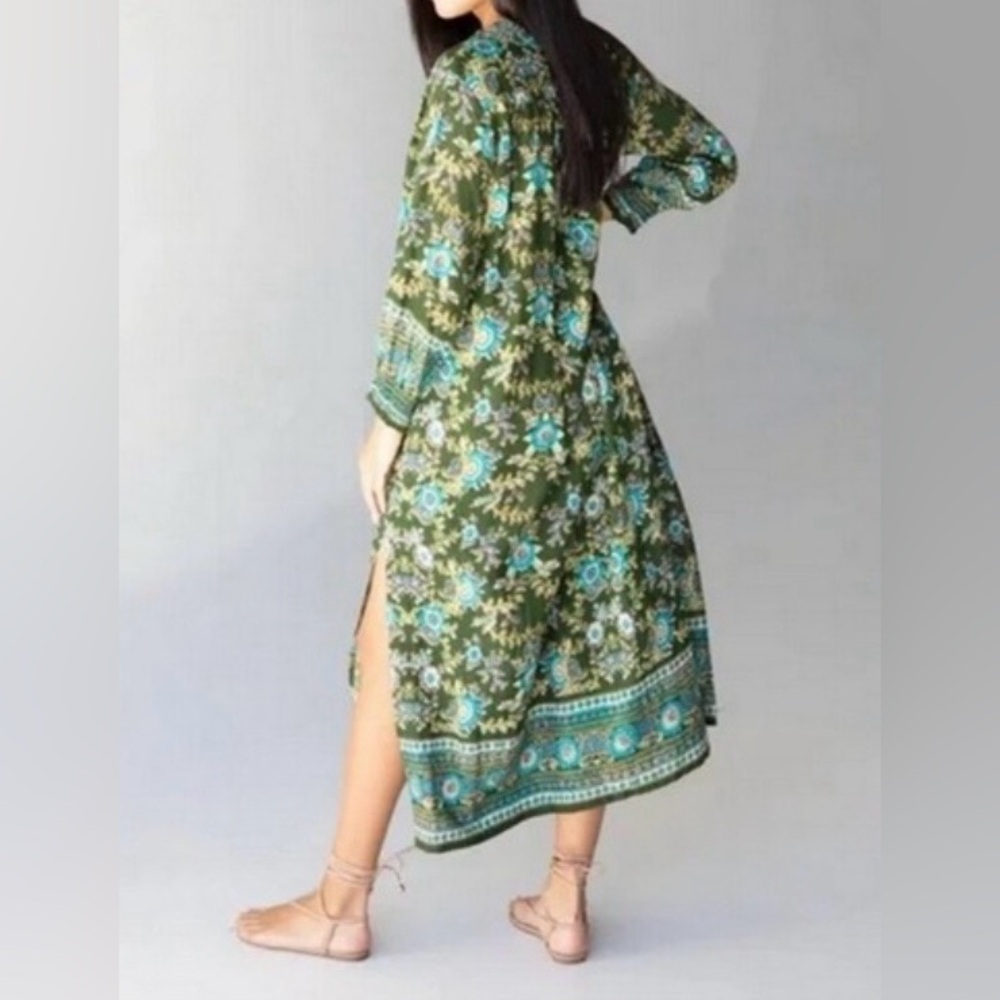 Natural Life Dara Green Floral Tie, boho V-neck Boho Oversized midi maxi dress S - Picture 2 of 10